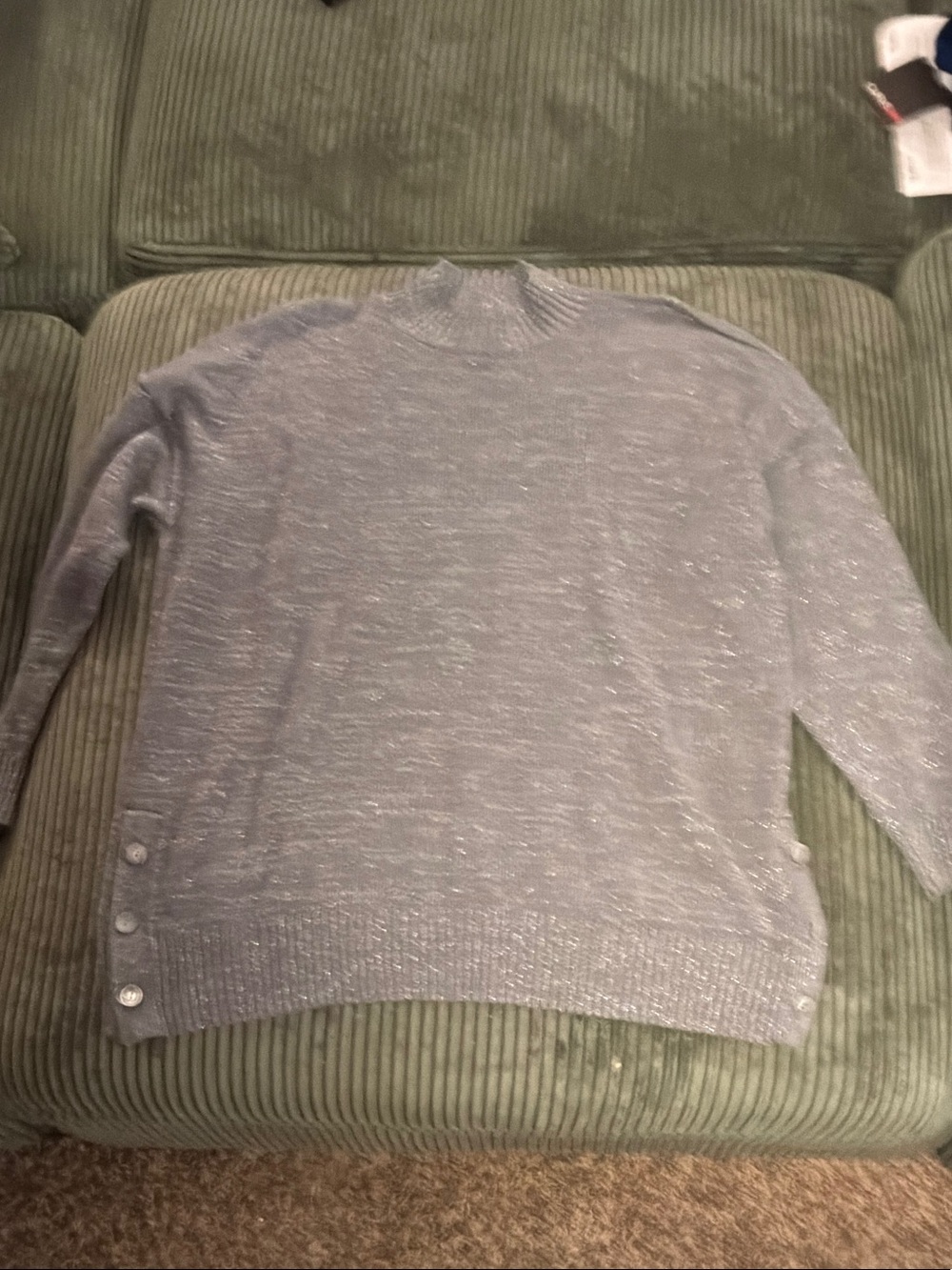 LC Lauren Conrad Light Gray Sparkle Mock Neck Sweater with Side Buttons
